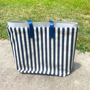 Navy and Cream striped beach bag.